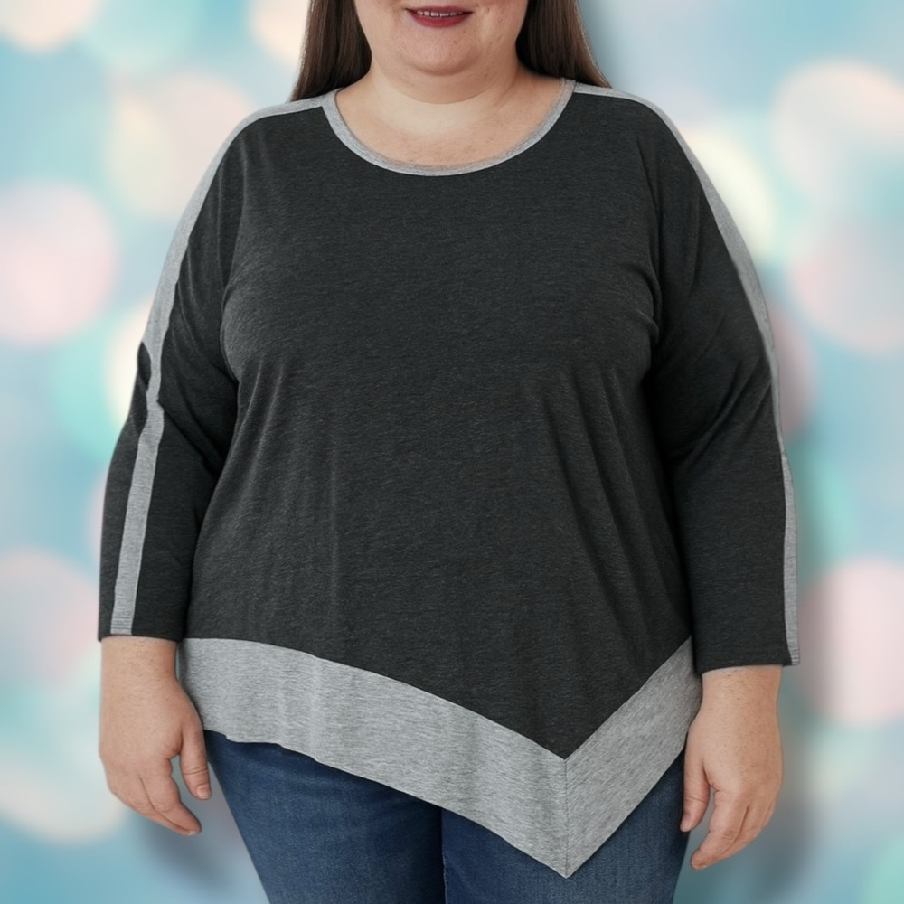 Calvin Klein Women’s Plus Size Gray Long Sleeve Asymmetrical Top Shirt Size 2X